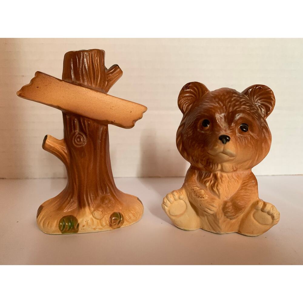 Vintage Japan Ceramic Bear and Tree Salt and Pepper Shakers Set